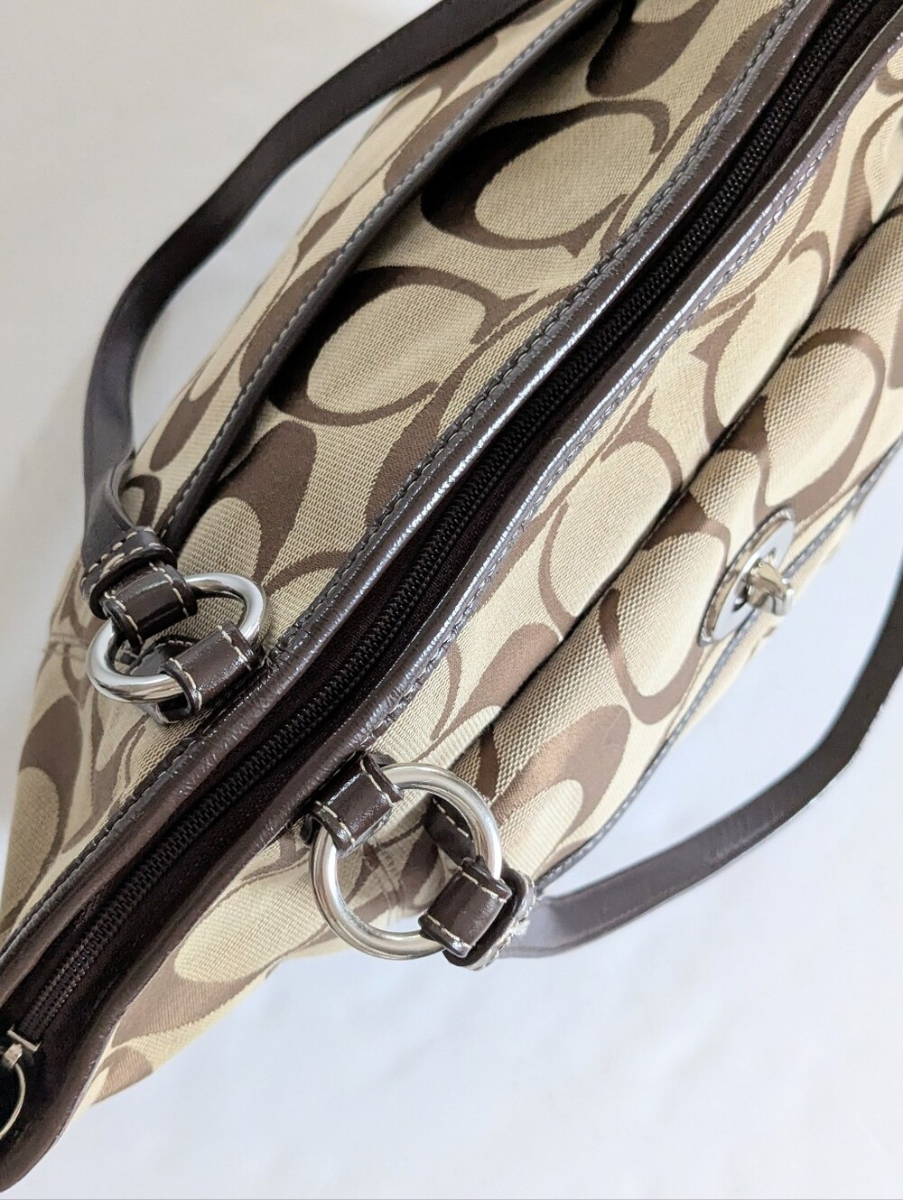 Coach Leah Signature Logo Canvas Tote - Picture 9 of 13